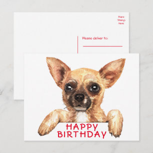 Mooie Puppy Waterverf Chihuahua Verjaardag Briefkaart