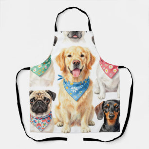 Mooie puppyportretten bandana collage aquarel schort