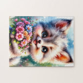 Mooie Puppypuzzel met Bloemen Legpuzzel (Horizontaal)