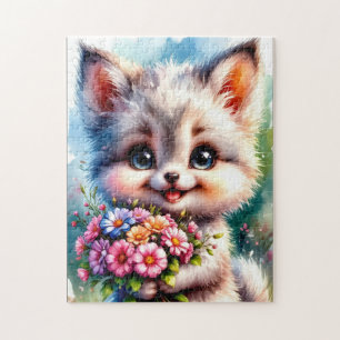 Mooie Puppypuzzel met Bloemen Legpuzzel