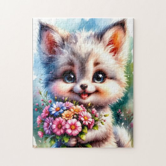 Mooie Puppypuzzel met Bloemen Legpuzzel (Verticaal)