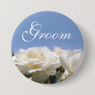 Mooie pure witte roos bloem bruidegom trouwen ronde button 7,6 cm