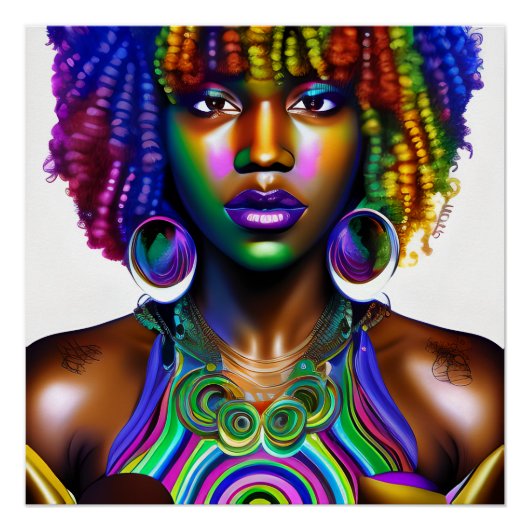 Mooie Queen Rainbow Schattige Haar Zwart Melanine  Perfect Poster (Voorkant)