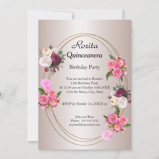 Mooie Quinceanera Light Pink verjaardagsfeestje Kaart (Voorkant)