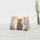 Mooie Quokka Bloem Hart Waterverf Lege Wenskaart Kaart (Voorkant)