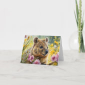 Mooie Quokka Bloemen Aquarel Illustratie Blanco Kaart (Voorkant)