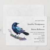 Mooie raaf op een tak bruiloft kaart (Voorkant / Achterkant)