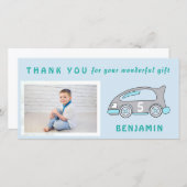 Mooie raceauto blauwe verjaardag bedankt fotokaart (Voorkant / Achterkant)