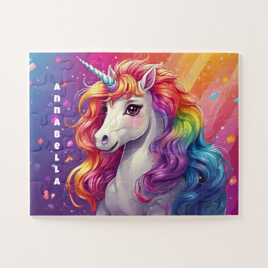 Mooie Rainbow Mane Eenhoorn gepersonaliseerd Legpuzzel (Horizontaal)