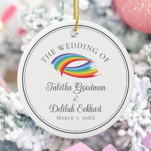 Mooie Rainbow Waves Bruiloft Keepsake Kerstmis Keramisch Ornament