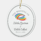 Mooie Rainbow Waves Bruiloft Keepsake Kerstmis Keramisch Ornament (Links)