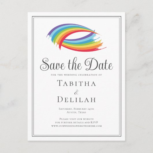 Mooie Rainbow Waves LGBT Save the Date Aankondigingskaart (Voorkant)
