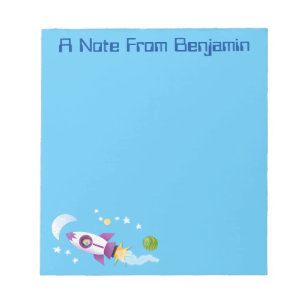 Mooie raket in de ruimte cartoon illustratie notitieblok