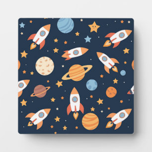 Mooie Raketten Planeten Ruimte Patroon Fotoplaat
