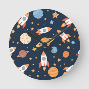 Mooie Raketten Planeten Ruimte Patroon Ronde Klok