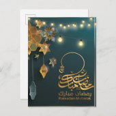Mooie Ramadan Mubarak Golden & Blue Typography Feestdagenkaart (Voorkant / Achterkant)