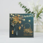 Mooie Ramadan Mubarak Golden & Blue Typography Feestdagenkaart (Staand voorkant)