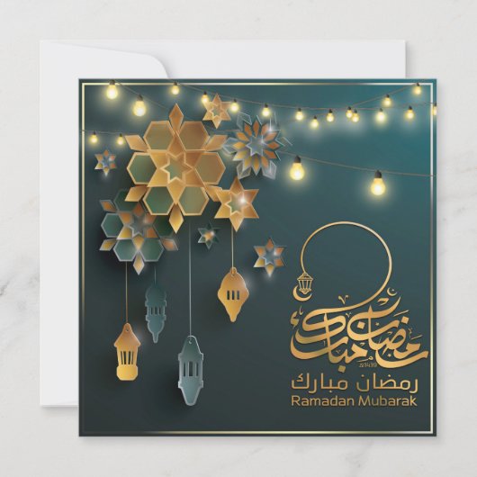 Mooie Ramadan Mubarak Golden & Blue Typography Feestdagenkaart (Voorkant)