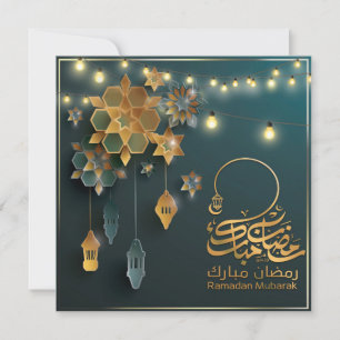 Mooie Ramadan Mubarak Golden & Blue Typography Feestdagenkaart