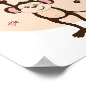 Mooie ramp Kawaii Funny Monkey Pink Brown Poster (Hoek)