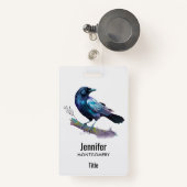 Mooie Raven op een boomtak Badge (Voorkant met intrekbare)
