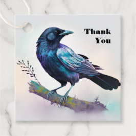 Mooie Raven op een boomtak Dank u Bedankjes Labels