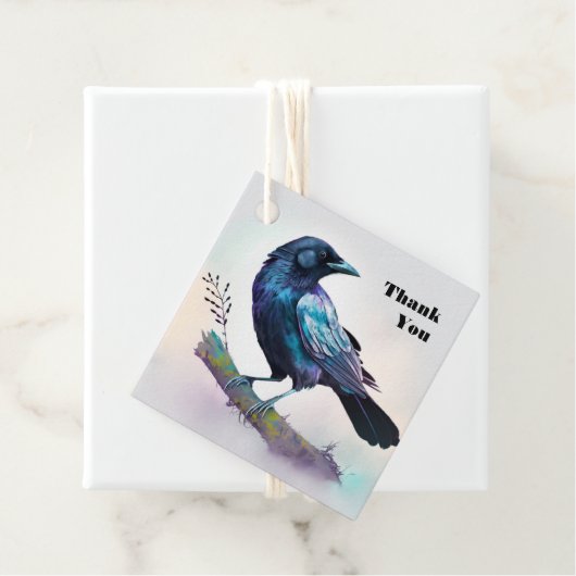 Mooie Raven op een boomtak Dank u Bedankjes Labels (In situ)