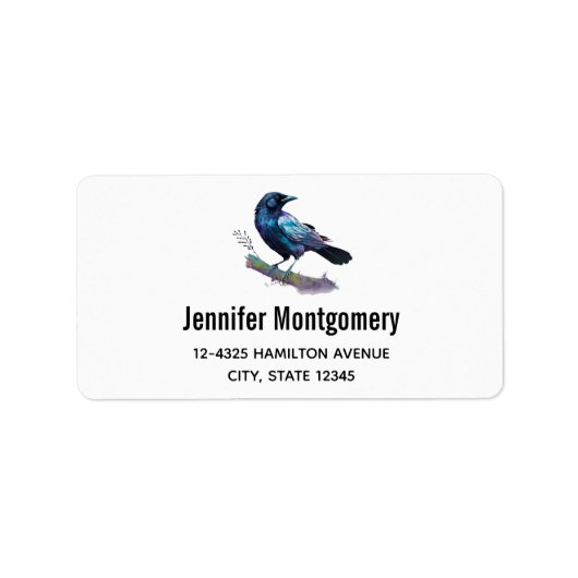 Mooie Raven op een boomtak Etiket (Voorkant)