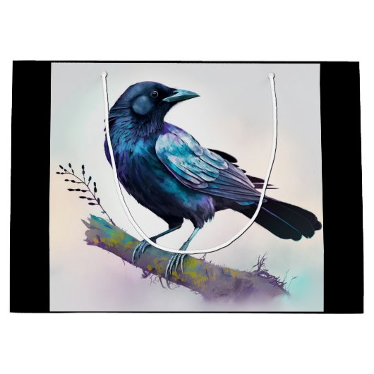 Mooie Raven op een boomtak Groot Cadeauzakje (Voorkant)