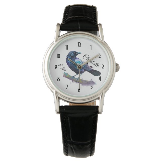 Mooie Raven op een boomtak Horloge (Voorkant)