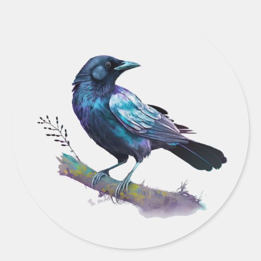 Mooie Raven op een boomtak Ronde Sticker (Voorkant)
