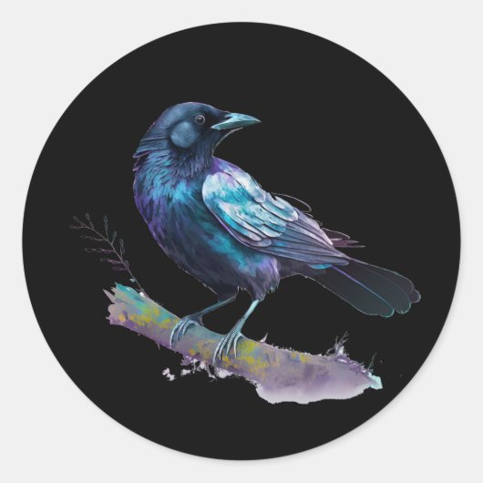 Mooie Raven op een boomtak Ronde Sticker (Voorkant)