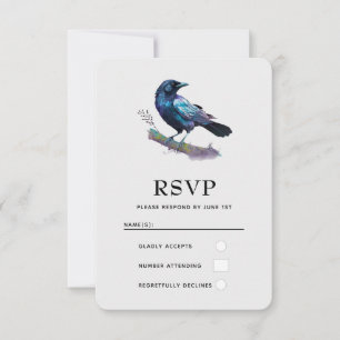 Mooie Raven op een boomtak RSVP Kaartje