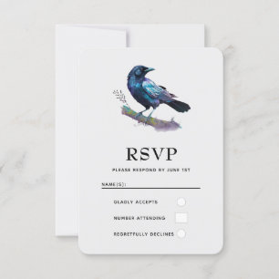 Mooie Raven op een boomtak RSVP Kaartje