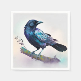 Mooie Raven op een boomtak Servet
