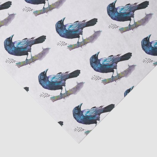 Mooie Raven op een boomtak Tissuepapier (Detail)