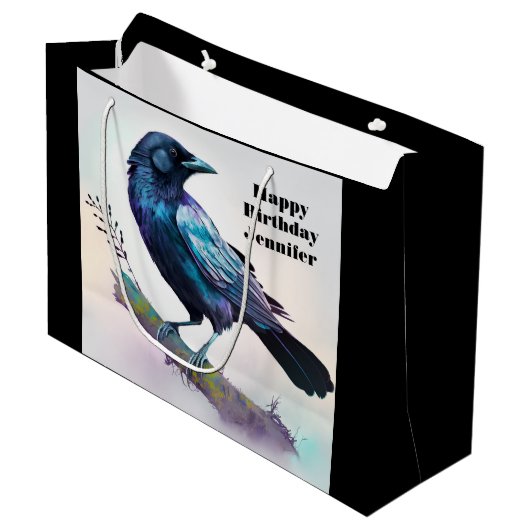 Mooie Raven op een boomtak Verjaardag Groot Cadeauzakje (Voorkant Gekanteld)
