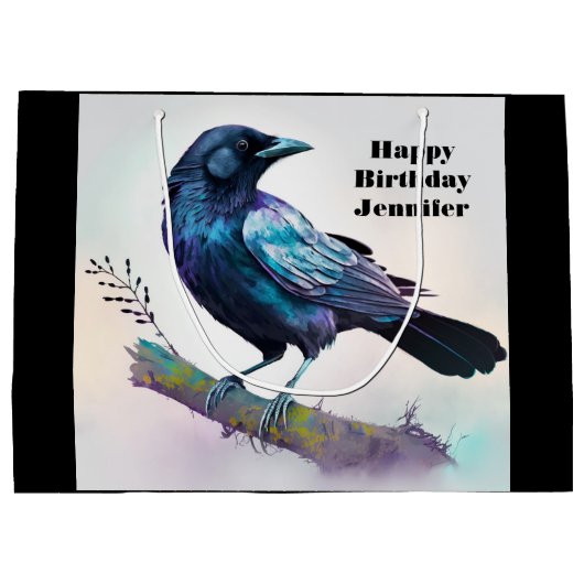Mooie Raven op een boomtak Verjaardag Groot Cadeauzakje (Achterkant)