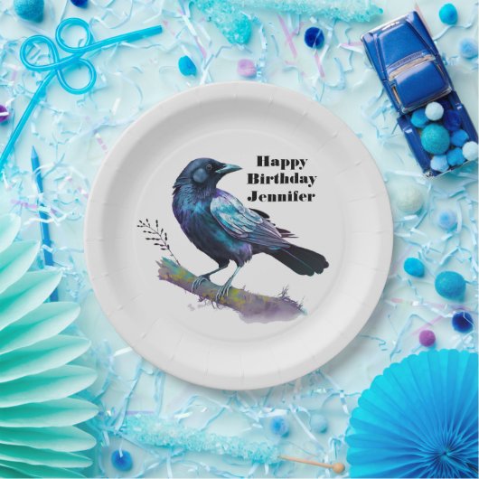 Mooie Raven op een boomtak Verjaardag Papieren Bordje (Feest)