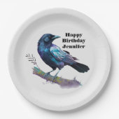 Mooie Raven op een boomtak Verjaardag Papieren Bordje (Voorkant)