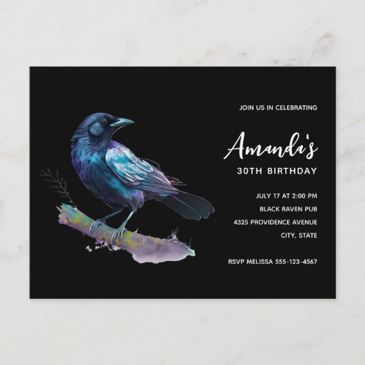 Mooie Raven op een boomtak Verjaardag Uitnodiging Briefkaart (Voorkant)