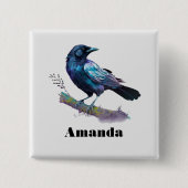 Mooie Raven op een boomtak Vierkante Button 5,1 Cm (Voorkant)