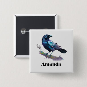 Mooie Raven op een boomtak Vierkante Button 5,1 Cm