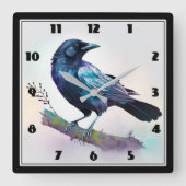 Mooie Raven op een boomtak Vierkante Klok (Voorkant)