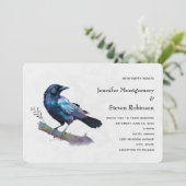 Mooie Raven op een Tree Branch bruiloft Kaart (Staand voorkant)