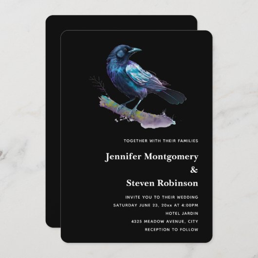 Mooie Raven op een Tree Branch bruiloft Kaart (Voorkant / Achterkant)