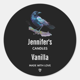 Mooie Raven op een Tree Branch Candle Business Ronde Sticker
