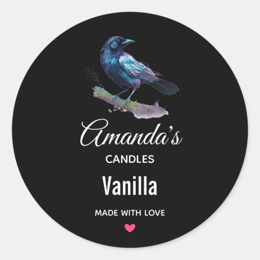 Mooie Raven op een Tree Branch Candle Business Ronde Sticker (Voorkant)