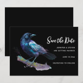 Mooie Raven zittend op een tak Save The Date (Voorkant / Achterkant)