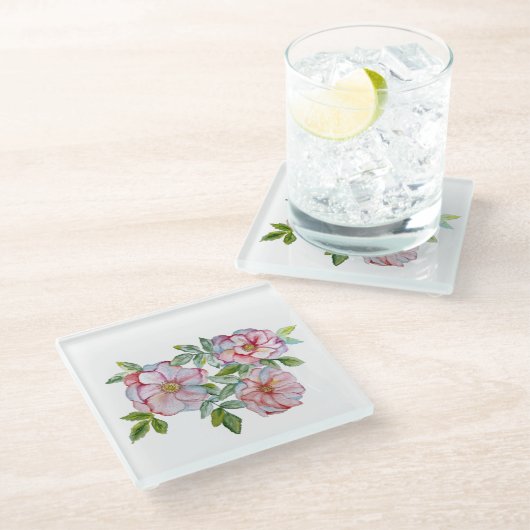 Mooie realistische waterverf rozen. glazen onderzetter (Schuin)